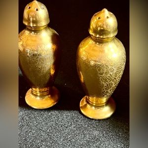 Stouffer Antique Golden Gilt Embossed Porcelain Salt Pepper Shakers